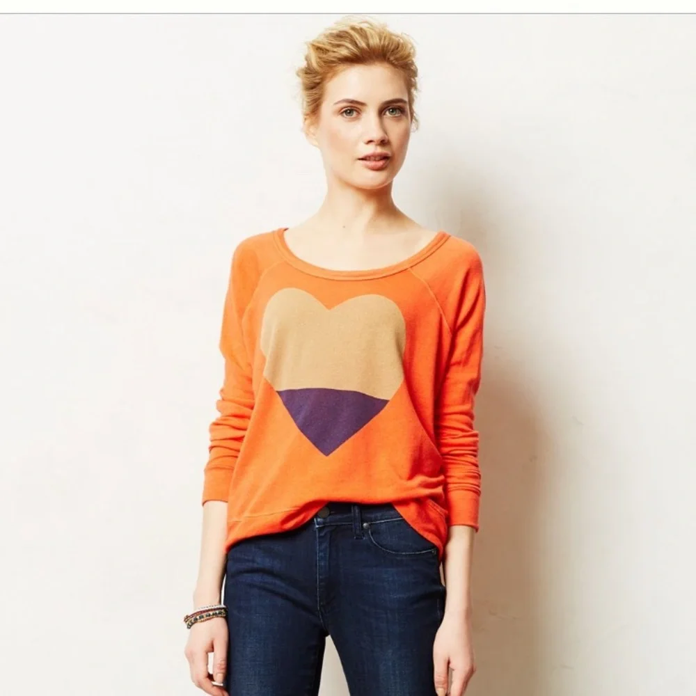 Sundry orange/navy/tan heart long sleeve top - size 1 (size 4-6/small)